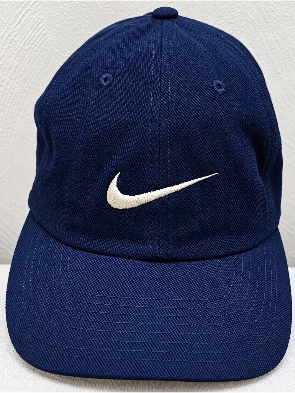 Vintage 90s Nike Swoosh Hat Navy Blue Strapback Green Underbrim Taiwan